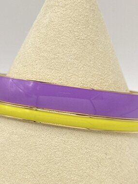 J Crew Bangle Bracelet Enamel Yellow Lavender Gold Tone Lot of 2 Stacks Spring